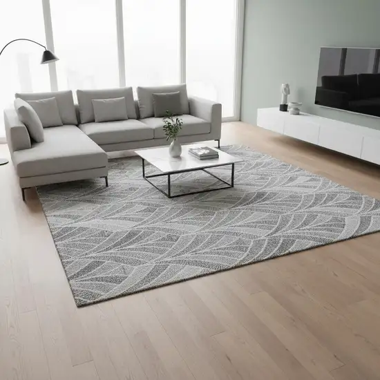 Gray And Ivory Geometric Washable Area Rug With UV Protection Photo 2