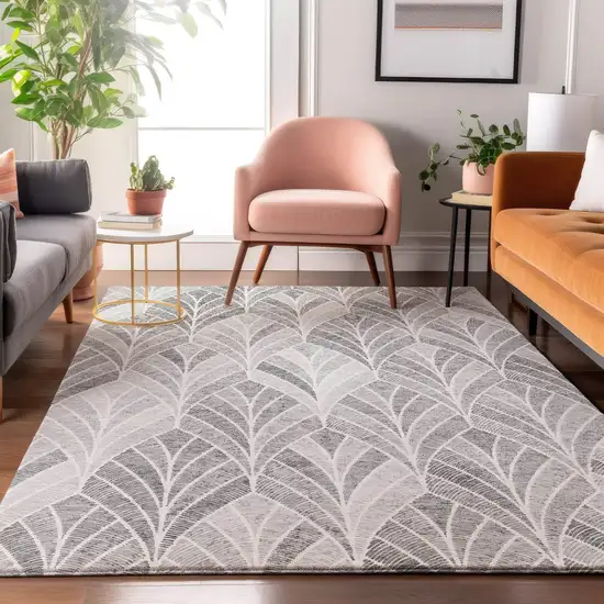 Gray And Ivory Geometric Washable Area Rug With UV Protection Photo 5