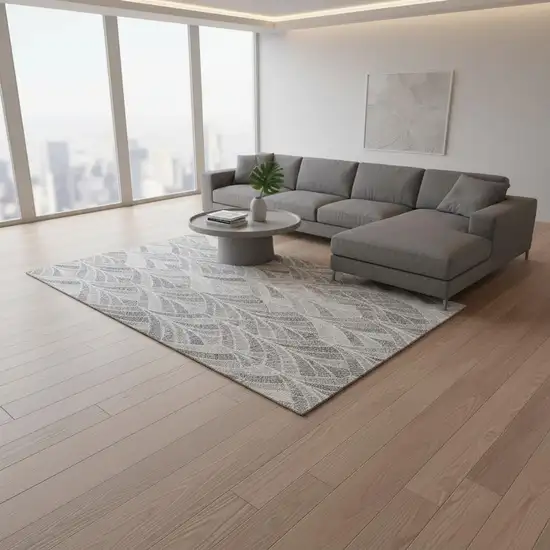 Gray And Ivory Geometric Washable Area Rug With UV Protection Photo 2