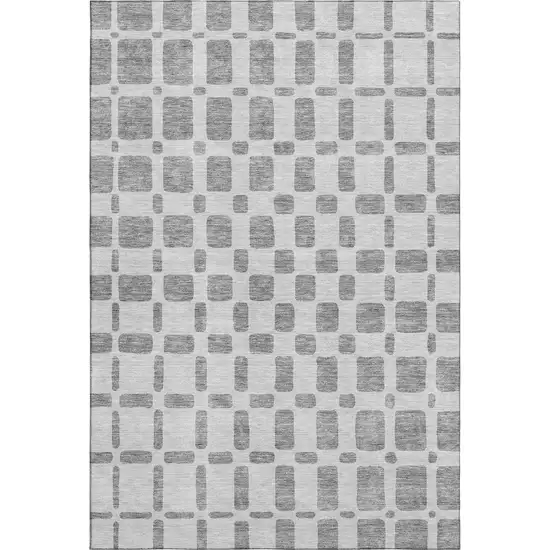 Gray And Ivory Geometric Washable Area Rug With UV Protection Photo 1