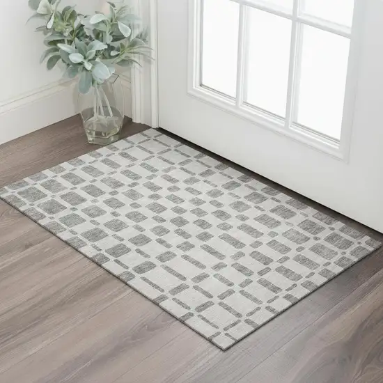 Gray And Ivory Geometric Washable Area Rug With UV Protection Photo 1