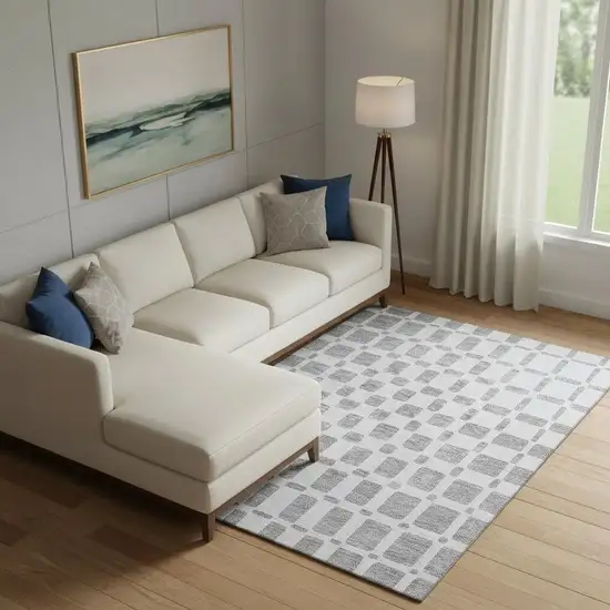 Gray And Ivory Geometric Washable Area Rug With UV Protection Photo 1