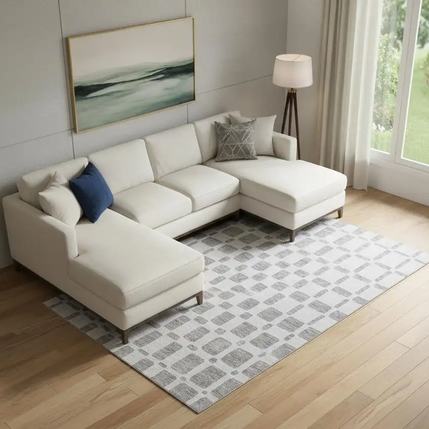 Gray And Ivory Geometric Washable Area Rug With UV Protection Photo 1