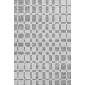 Photo of Gray And Ivory Geometric Washable Area Rug With UV Protection