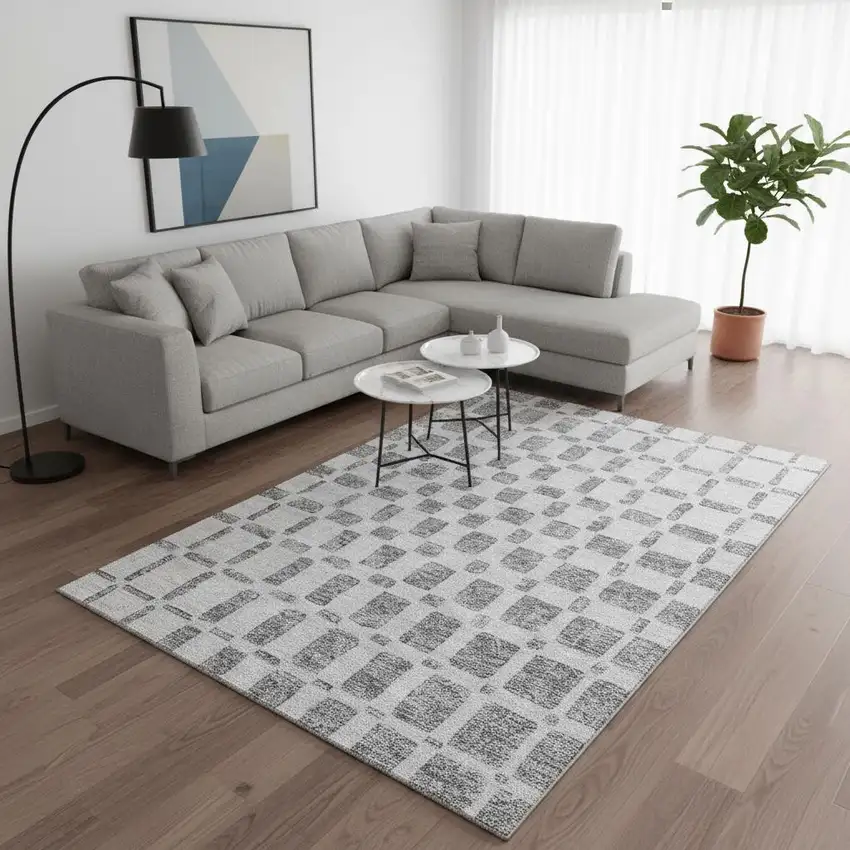 Gray And Ivory Geometric Washable Area Rug With UV Protection Photo 2