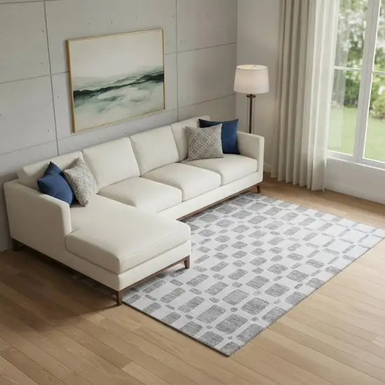 Gray And Ivory Geometric Washable Area Rug With UV Protection Photo 1