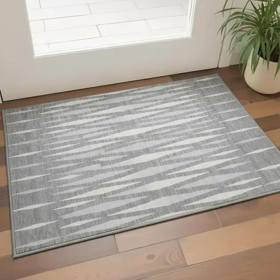 Gray And Ivory Geometric Washable Area Rug With UV Protection Photo 2