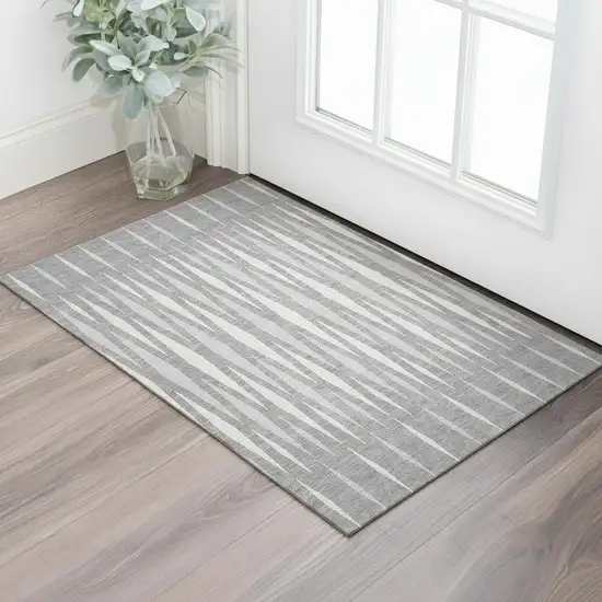 Gray And Ivory Geometric Washable Area Rug With UV Protection Photo 1