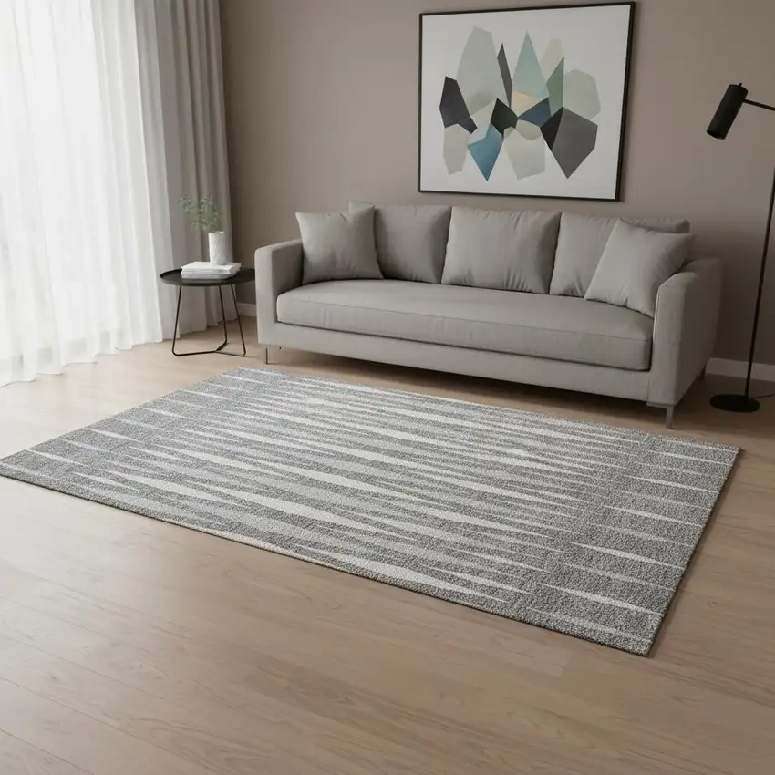 Gray And Ivory Geometric Washable Area Rug With UV Protection Photo 2