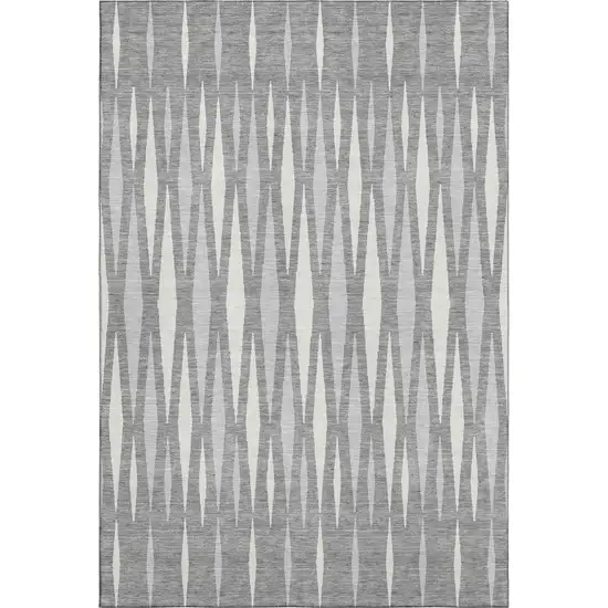 Gray And Ivory Geometric Washable Area Rug With UV Protection Photo 1