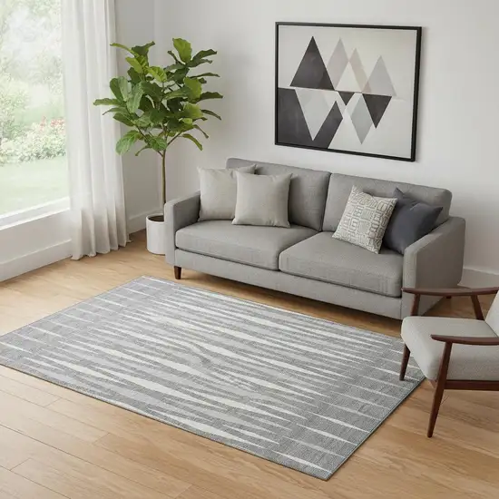 Gray And Ivory Geometric Washable Area Rug With UV Protection Photo 1