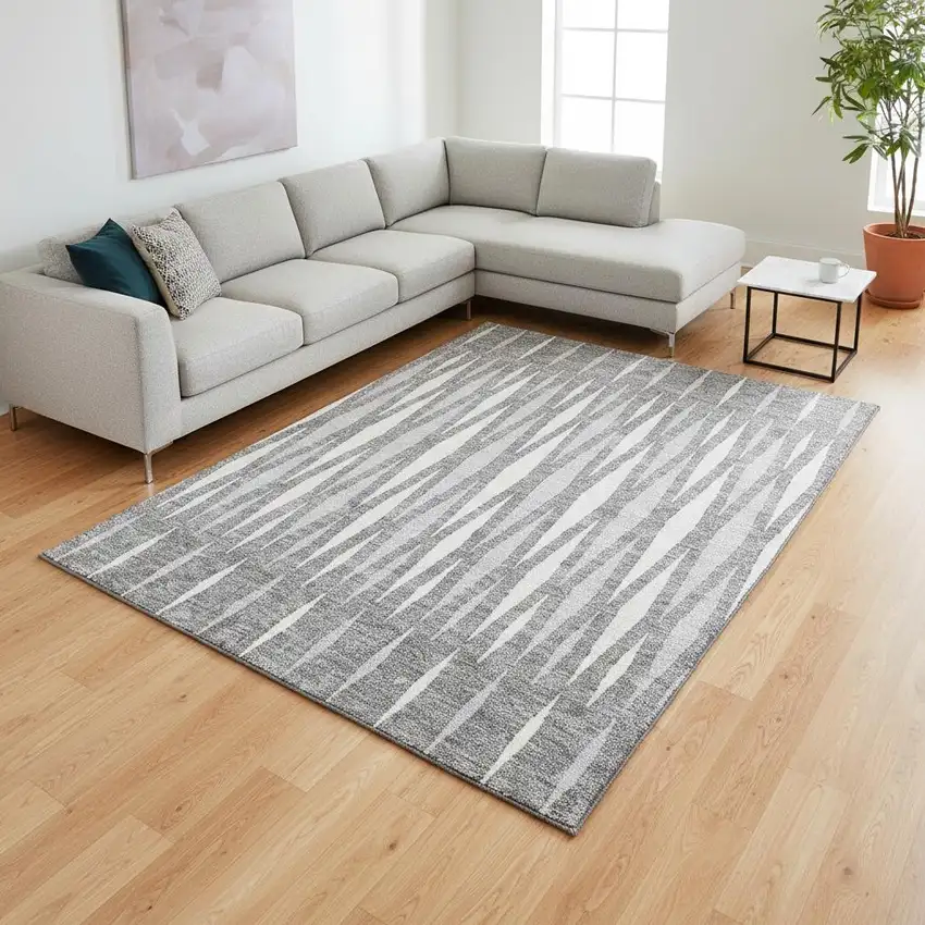 Gray And Ivory Geometric Washable Area Rug With UV Protection Photo 2