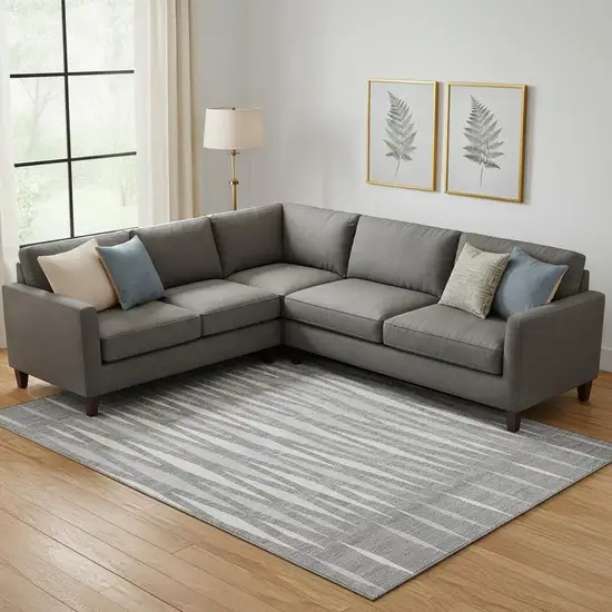 Gray And Ivory Geometric Washable Area Rug With UV Protection Photo 1