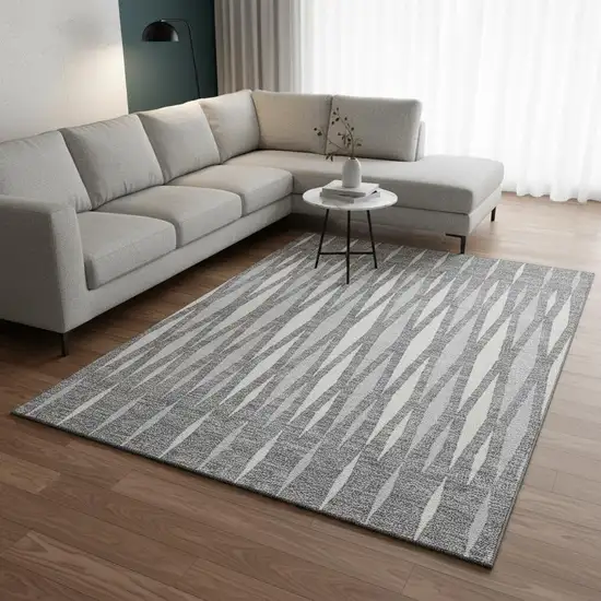 Gray And Ivory Geometric Washable Area Rug With UV Protection Photo 2