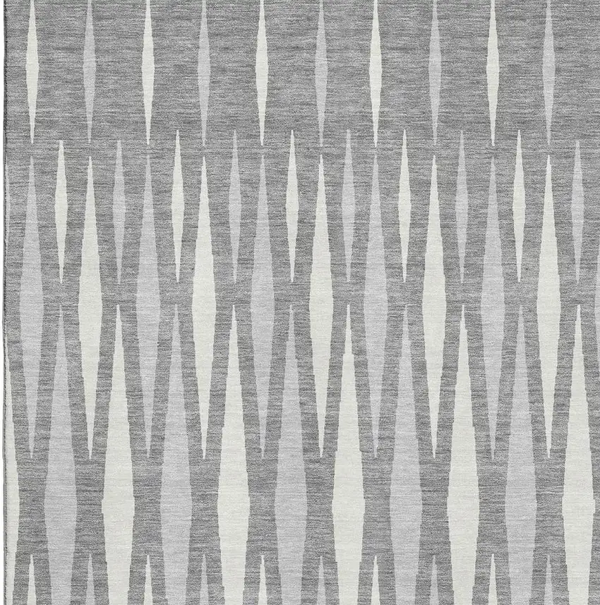 Gray And Ivory Geometric Washable Area Rug With UV Protection Photo 3