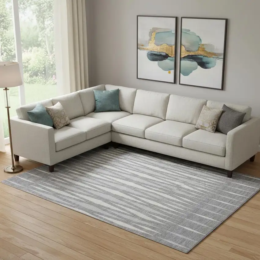 Gray And Ivory Geometric Washable Area Rug With UV Protection Photo 1