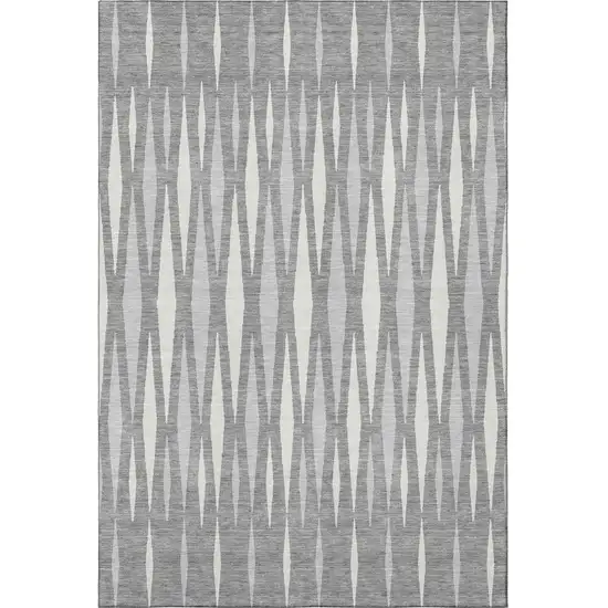Gray And Ivory Geometric Washable Area Rug With UV Protection Photo 4