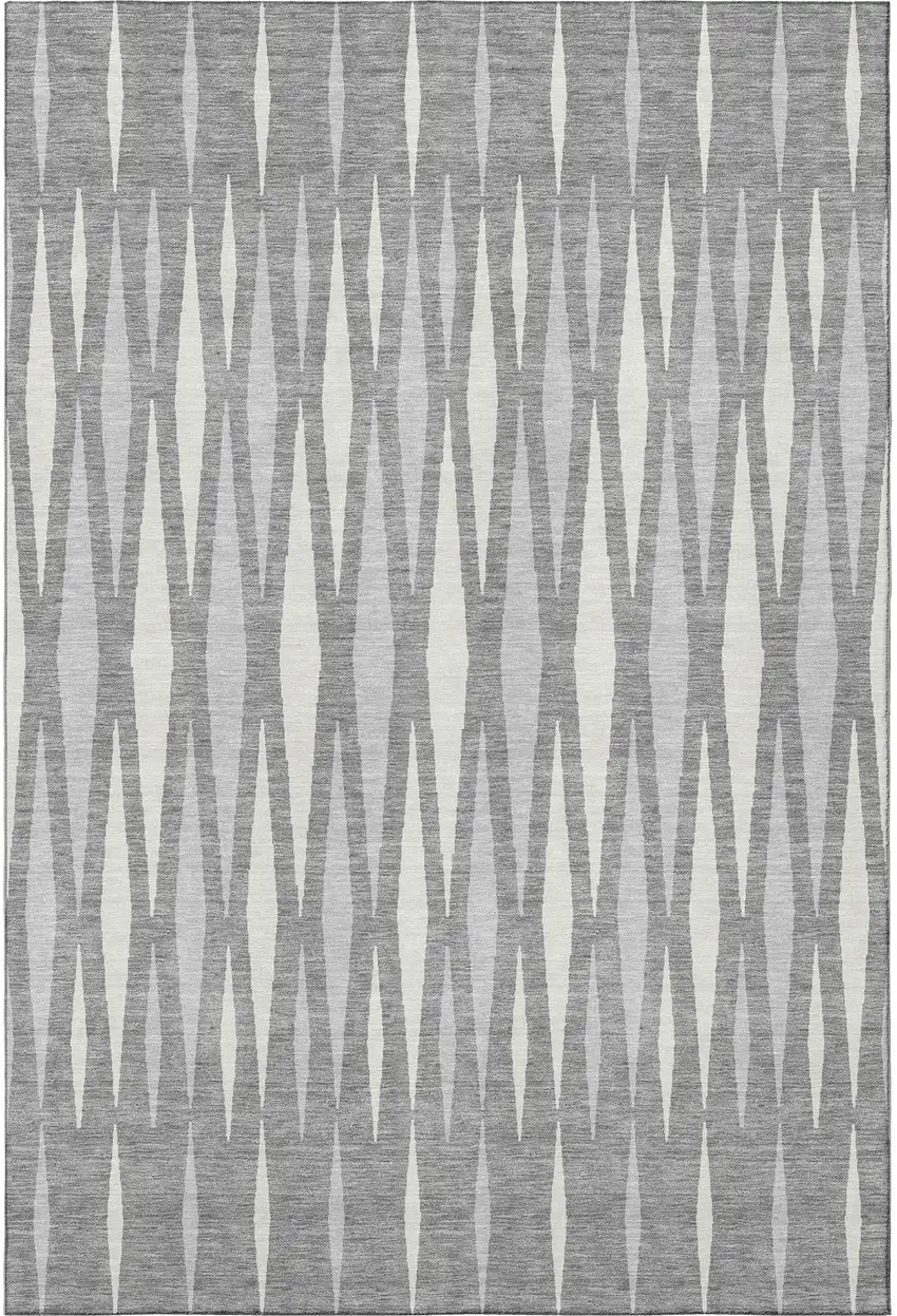 Gray And Ivory Geometric Washable Area Rug With UV Protection Photo 4
