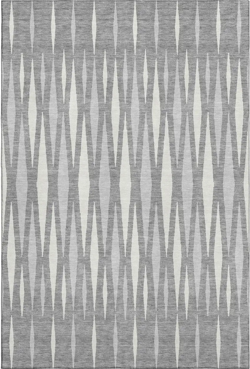 Gray And Ivory Geometric Washable Area Rug With UV Protection Photo 1