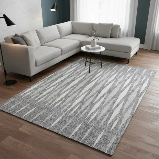 Gray And Ivory Geometric Washable Area Rug With UV Protection Photo 2