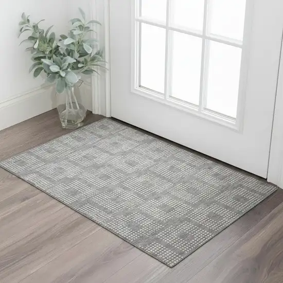 Gray And Ivory Geometric Washable Area Rug With UV Protection Photo 1
