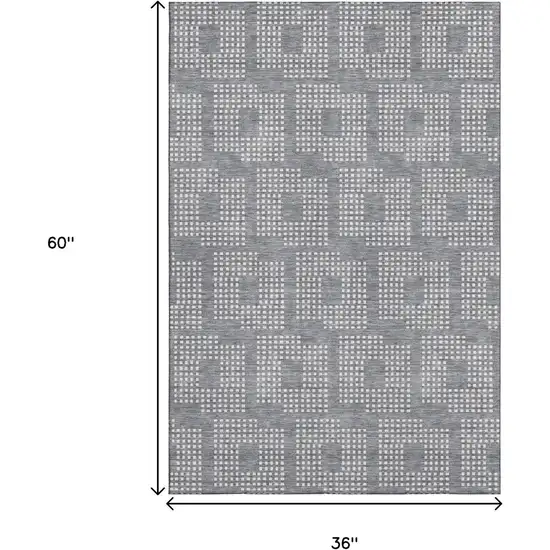 Gray And Ivory Geometric Washable Area Rug With UV Protection Photo 3