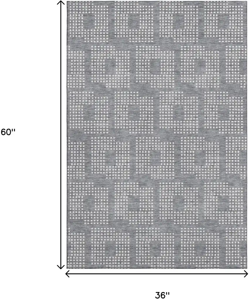 Gray And Ivory Geometric Washable Area Rug With UV Protection Photo 3