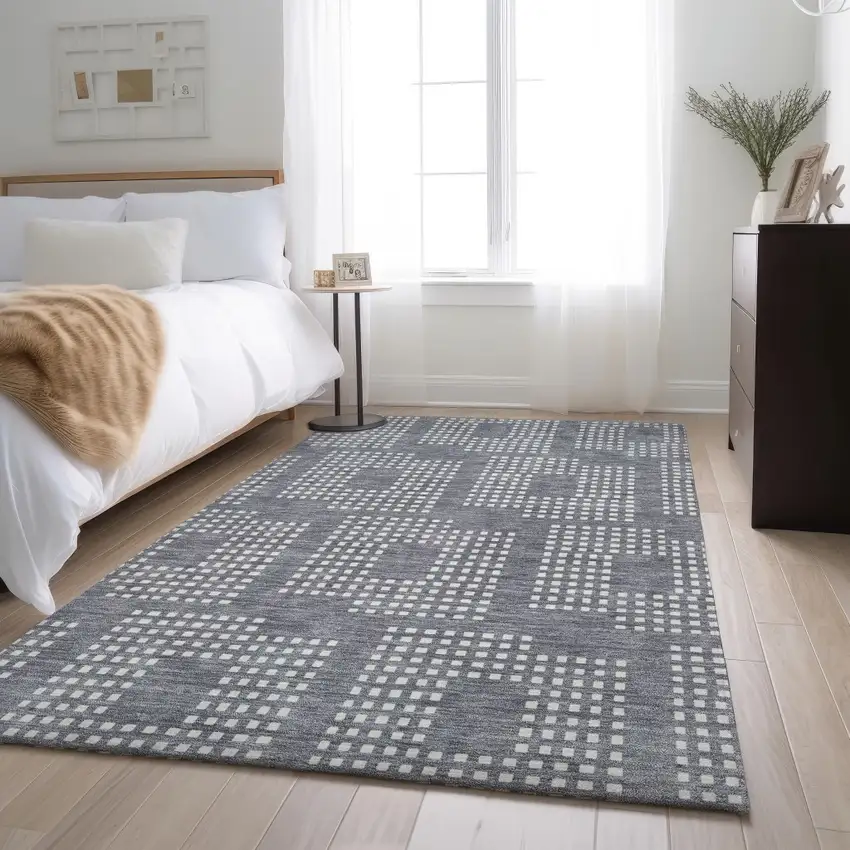 Gray And Ivory Geometric Washable Area Rug With UV Protection Photo 5