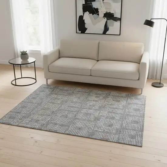 Gray And Ivory Geometric Washable Area Rug With UV Protection Photo 2