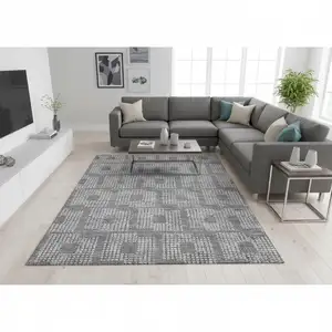 Photo of Gray And Ivory Geometric Washable Area Rug With UV Protection
