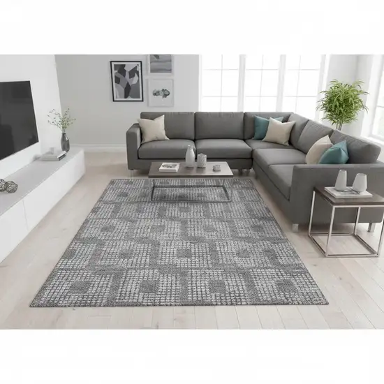 Gray And Ivory Geometric Washable Area Rug With UV Protection Photo 2