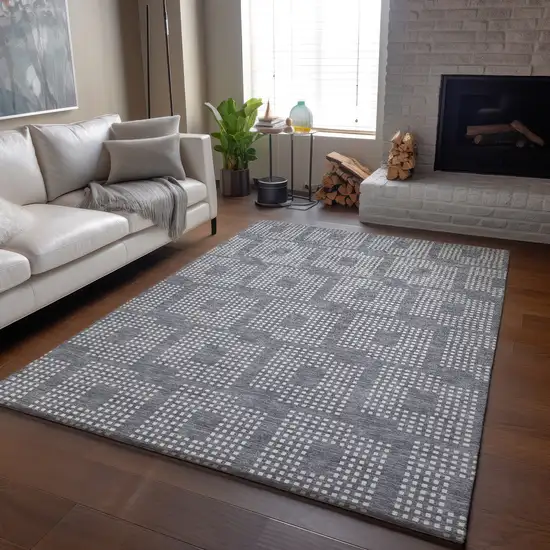 Gray And Ivory Geometric Washable Area Rug With UV Protection Photo 6