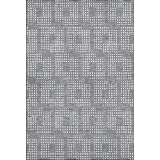 Gray And Ivory Geometric Washable Area Rug With UV Protection Photo 1