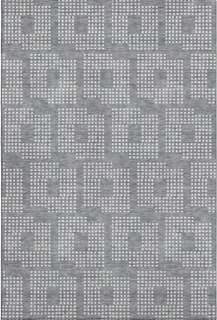 Gray And Ivory Geometric Washable Area Rug With UV Protection Photo 1