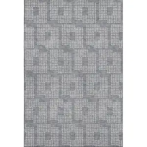 Photo of Gray And Ivory Geometric Washable Area Rug With UV Protection