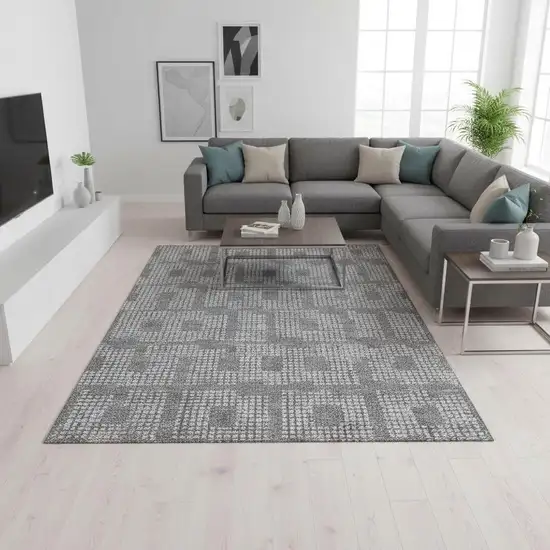 Gray And Ivory Geometric Washable Area Rug With UV Protection Photo 2