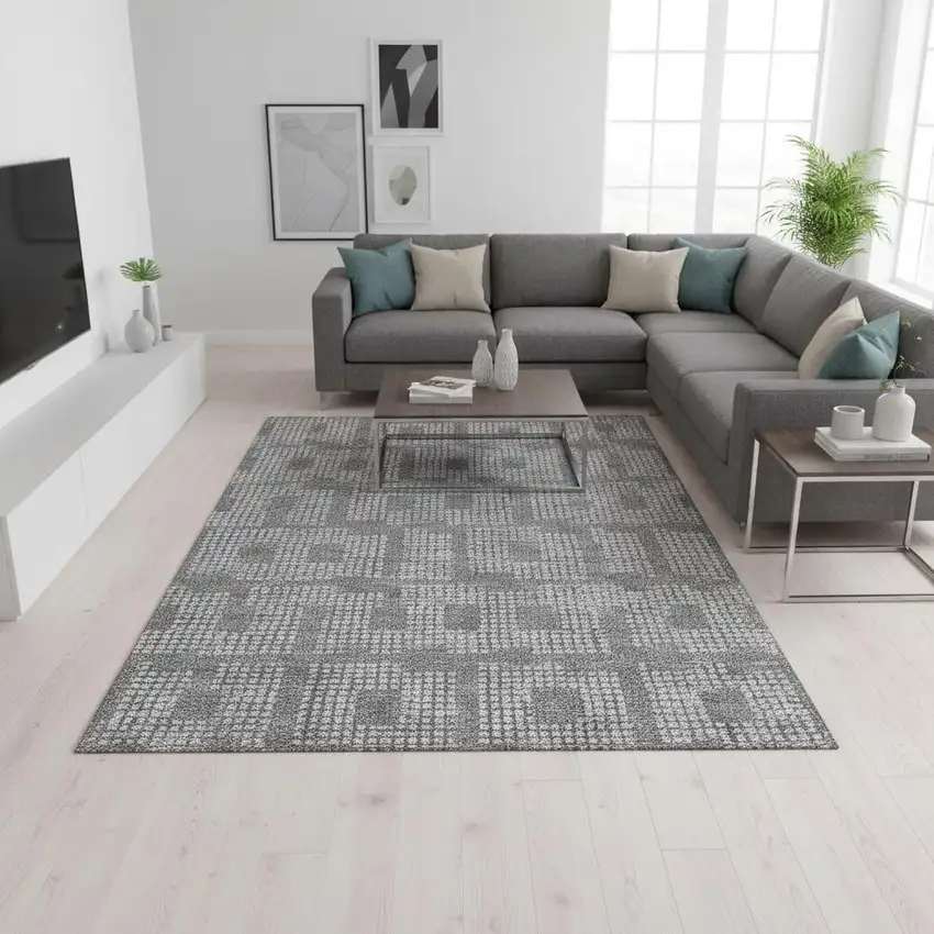 Gray And Ivory Geometric Washable Area Rug With UV Protection Photo 2