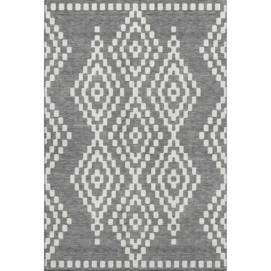 Gray And Ivory Geometric Washable Area Rug With UV Protection Photo 1