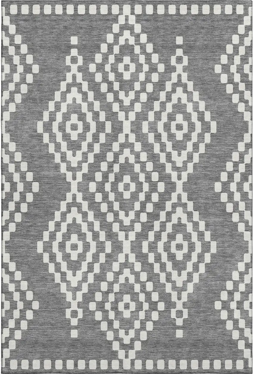 Gray And Ivory Geometric Washable Area Rug With UV Protection Photo 1