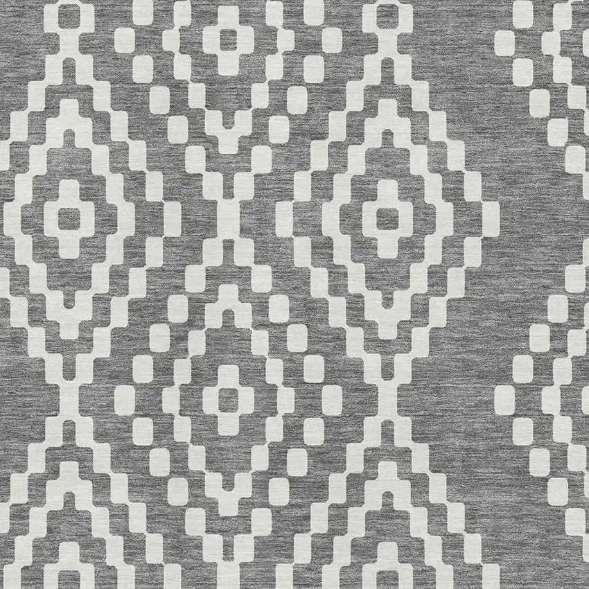 Gray And Ivory Geometric Washable Area Rug With UV Protection Photo 3
