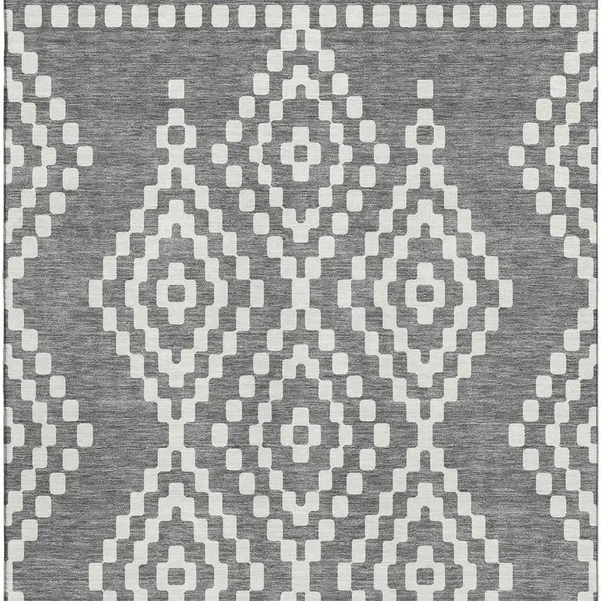 Gray And Ivory Geometric Washable Area Rug With UV Protection Photo 3
