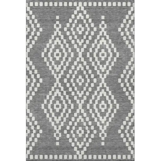 Gray And Ivory Geometric Washable Area Rug With UV Protection Photo 4