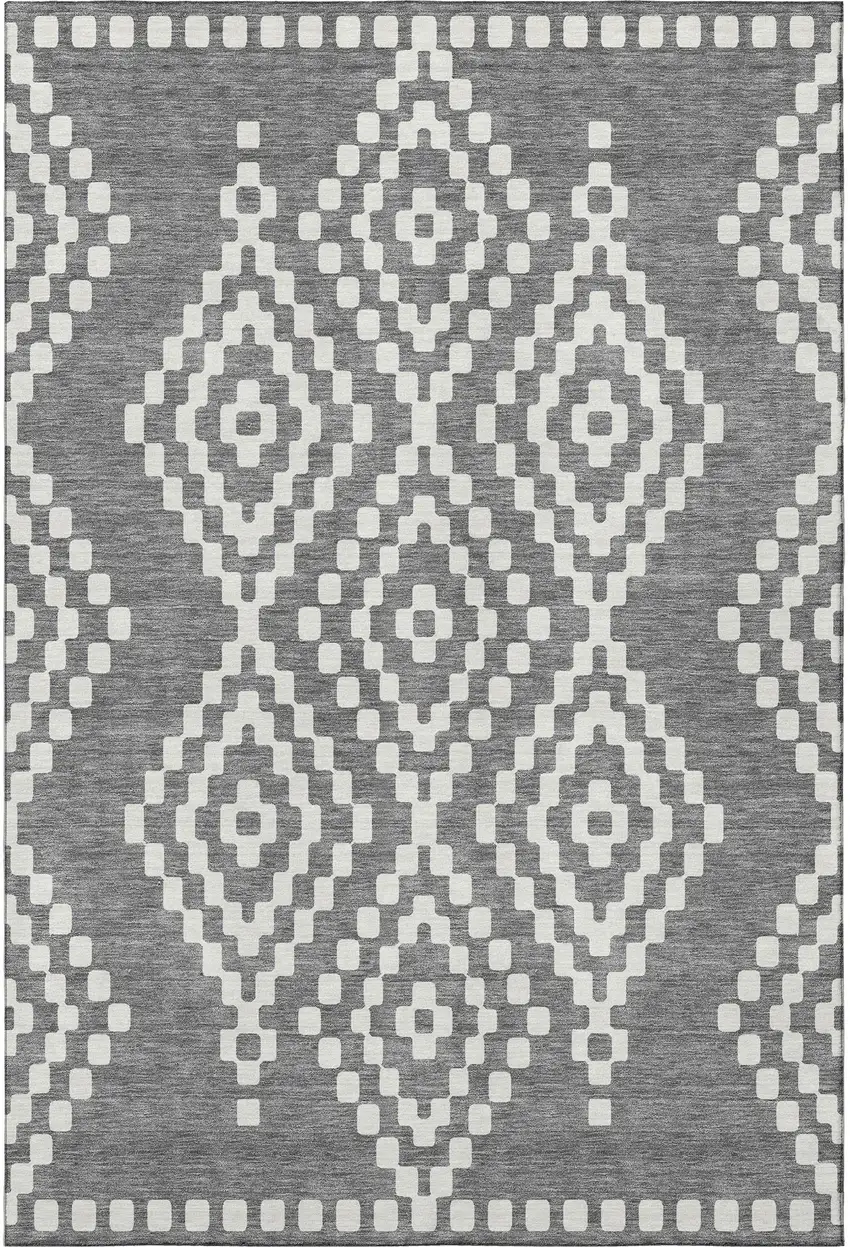 Gray And Ivory Geometric Washable Area Rug With UV Protection Photo 4
