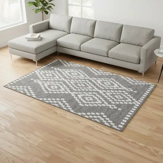 Gray And Ivory Geometric Washable Area Rug With UV Protection Photo 2