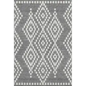 Photo of Gray And Ivory Geometric Washable Area Rug With UV Protection