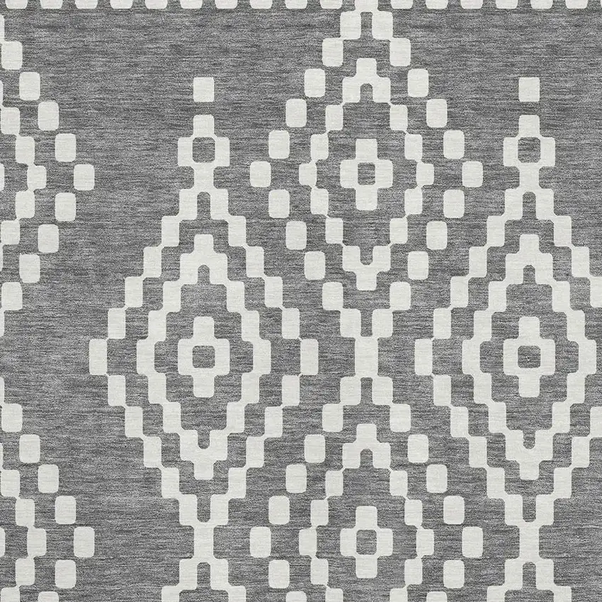 Gray And Ivory Geometric Washable Area Rug With UV Protection Photo 3