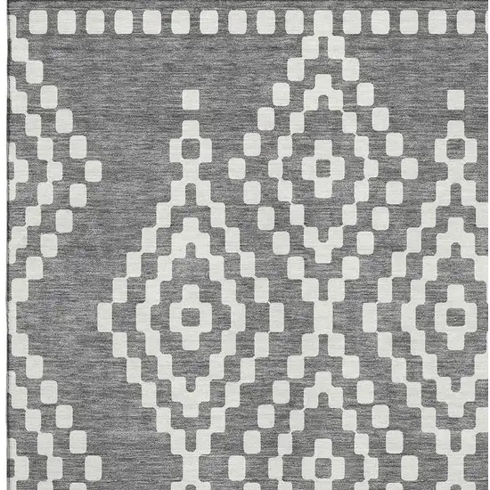 Gray And Ivory Geometric Washable Area Rug With UV Protection Photo 3