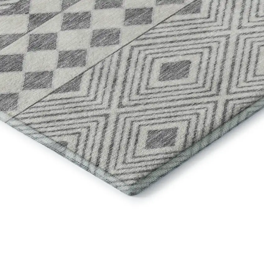 Gray And Ivory Geometric Washable Area Rug With UV Protection Photo 8