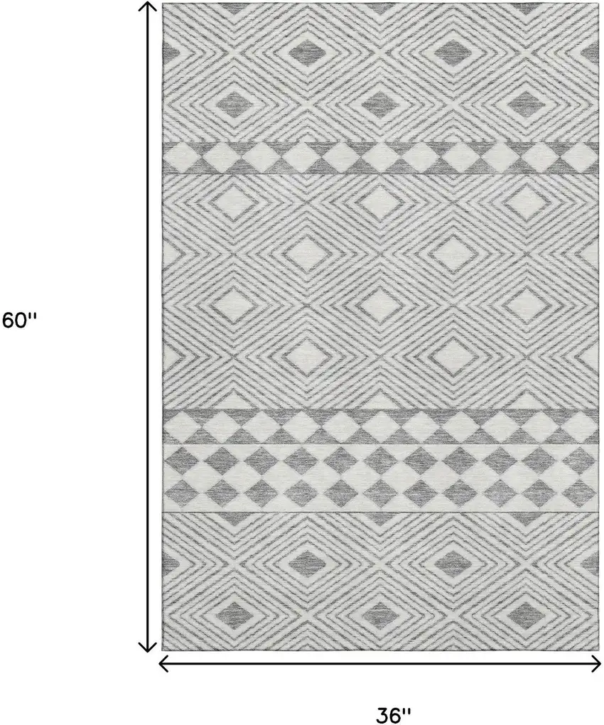 Gray And Ivory Geometric Washable Area Rug With UV Protection Photo 3