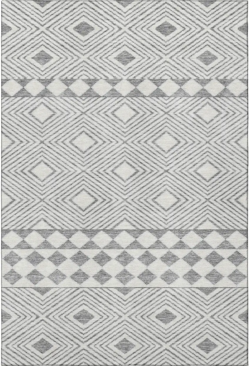 Gray And Ivory Geometric Washable Area Rug With UV Protection Photo 4